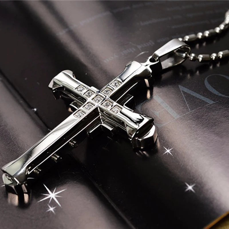 2024 Male Crystal Cross Jesus Pendant - Gold/Black/Blue