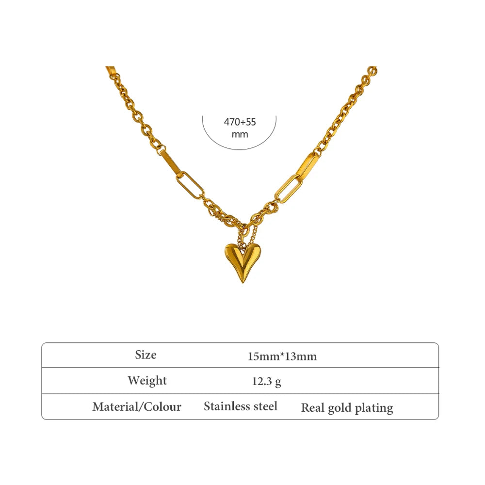 Romantic Heart Pendant Necklace - 18K Stainless Steel