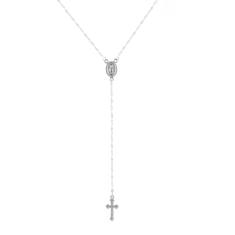Vintage Christian Cross Rosary Pendant Necklace for Women