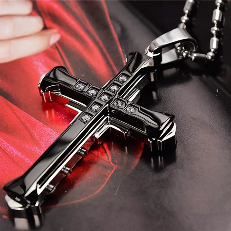 2024 Male Crystal Cross Jesus Pendant - Gold/Black/Blue