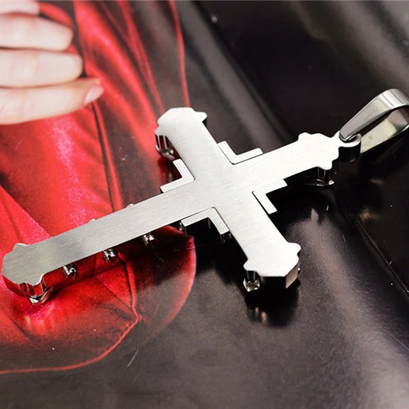 2024 Male Crystal Cross Jesus Pendant - Gold/Black/Blue