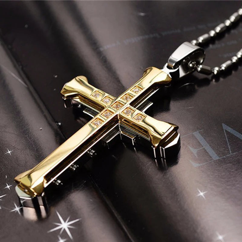 2024 Male Crystal Cross Jesus Pendant - Gold/Black/Blue