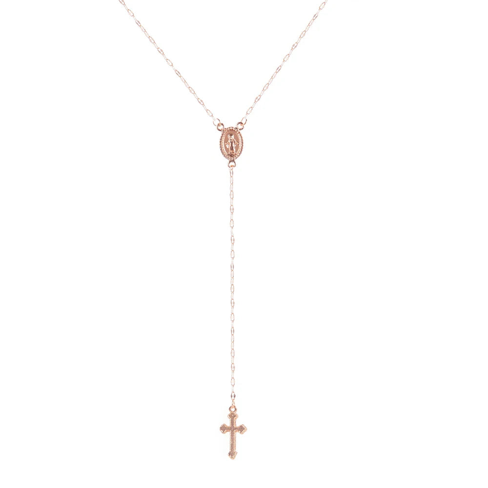 Vintage Christian Cross Rosary Pendant Necklace for Women