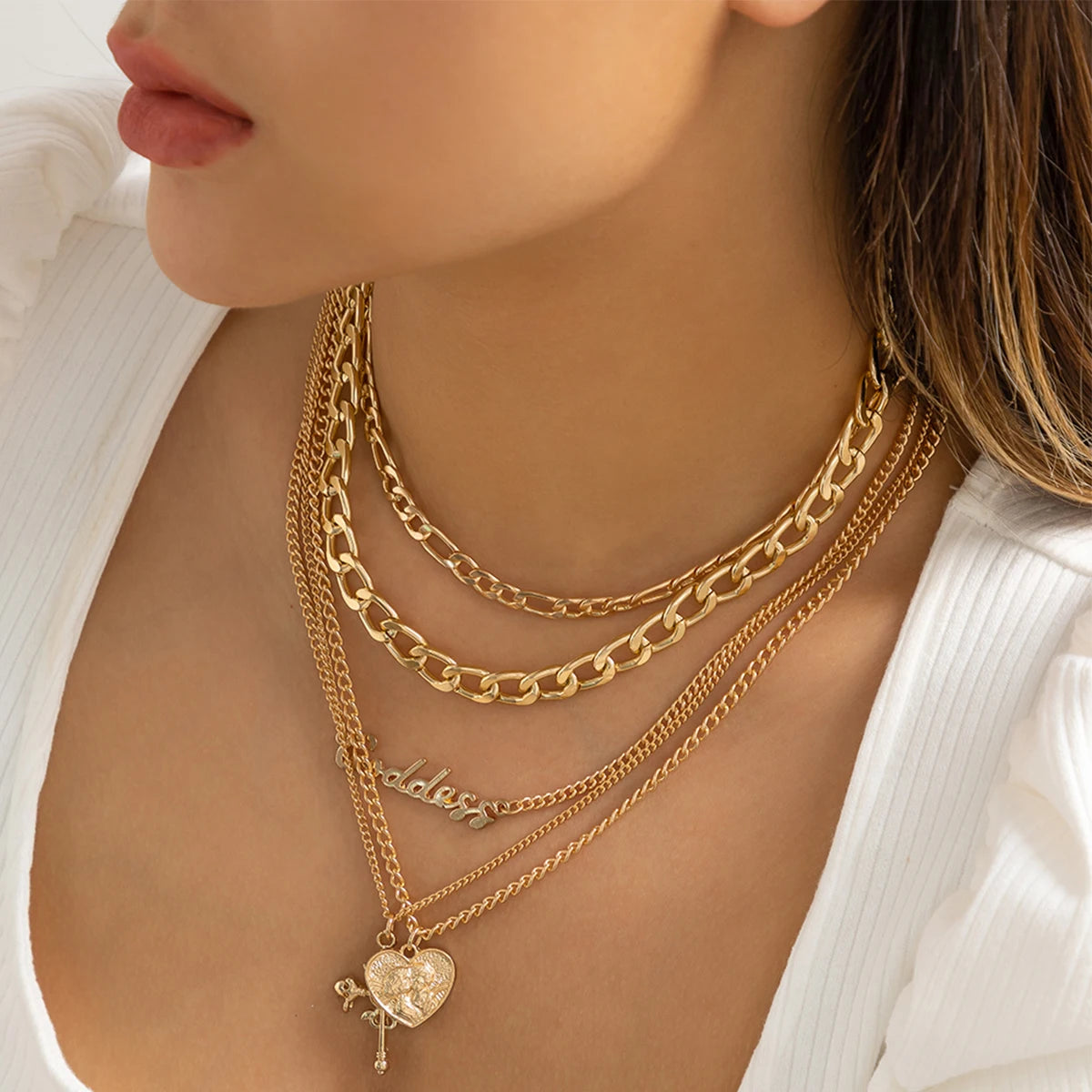 Retro Romance: 5-Piece Vintage Heart & Cross Choker Set