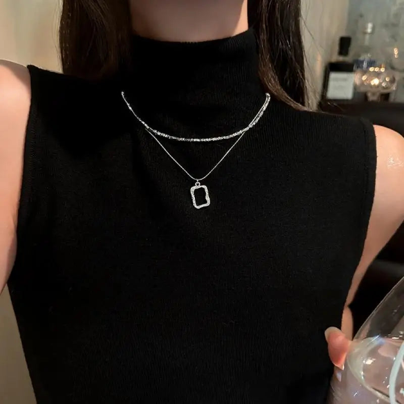Sparkling Clavicle Chain Choker Necklace | Geometric Square Pendant for Women