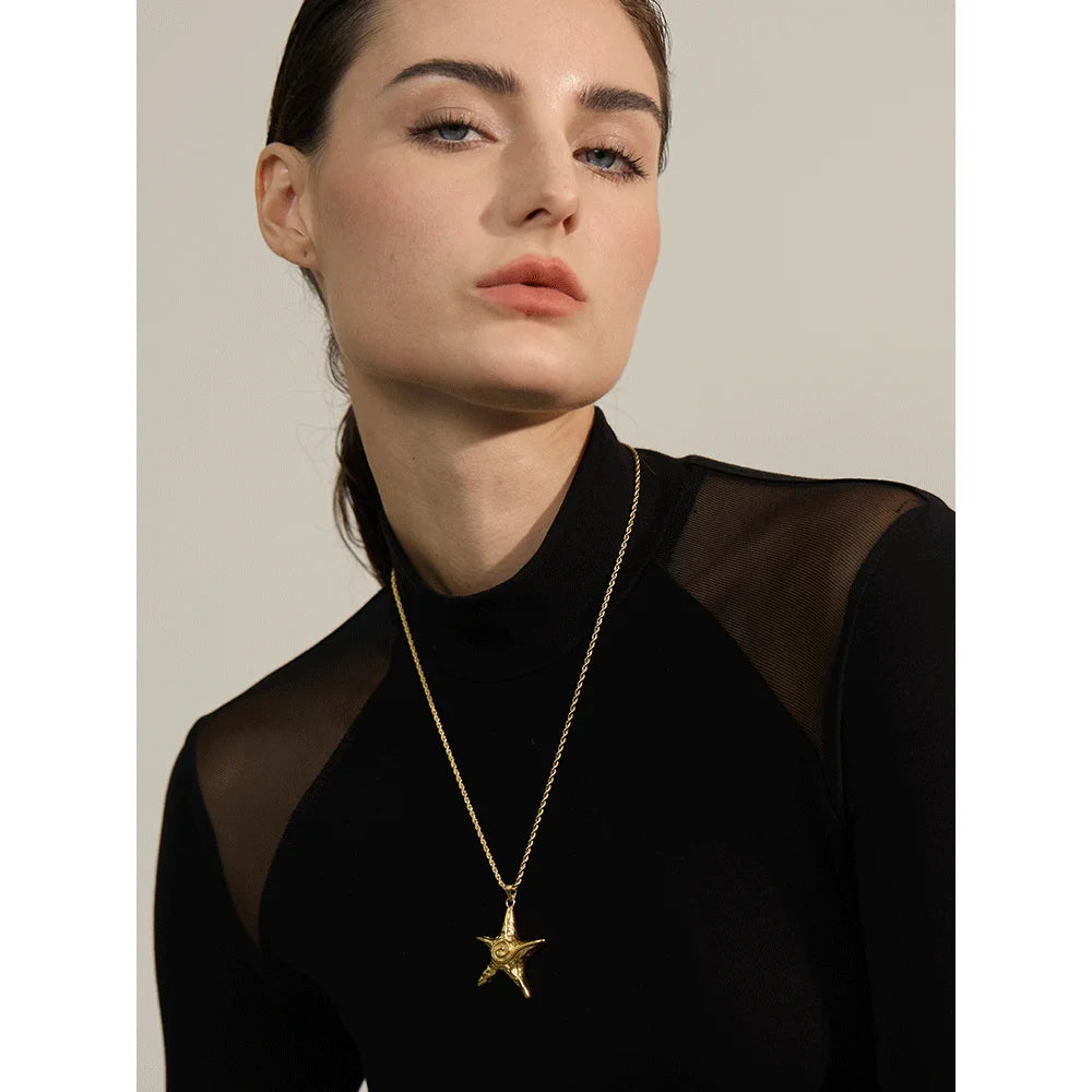 316L Stainless Steel Starfish Pendant Necklace - Gold Plated
