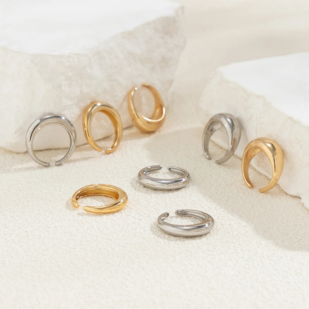 8 Pcs Chunky Open Rings Set - Gold & Silver for Women