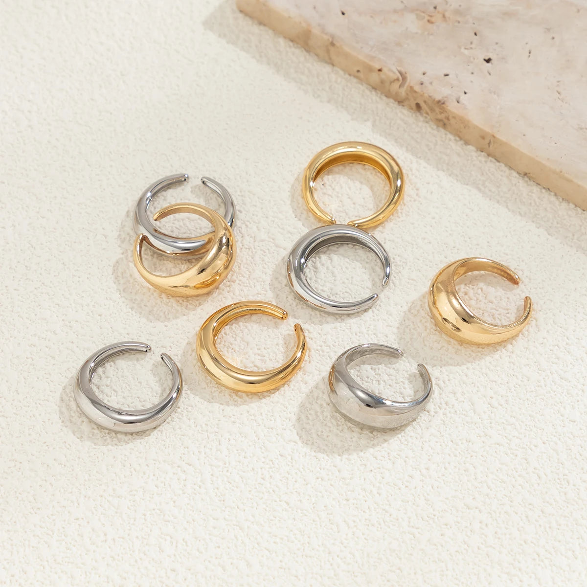 8 Pcs Chunky Open Rings Set - Gold & Silver for Women
