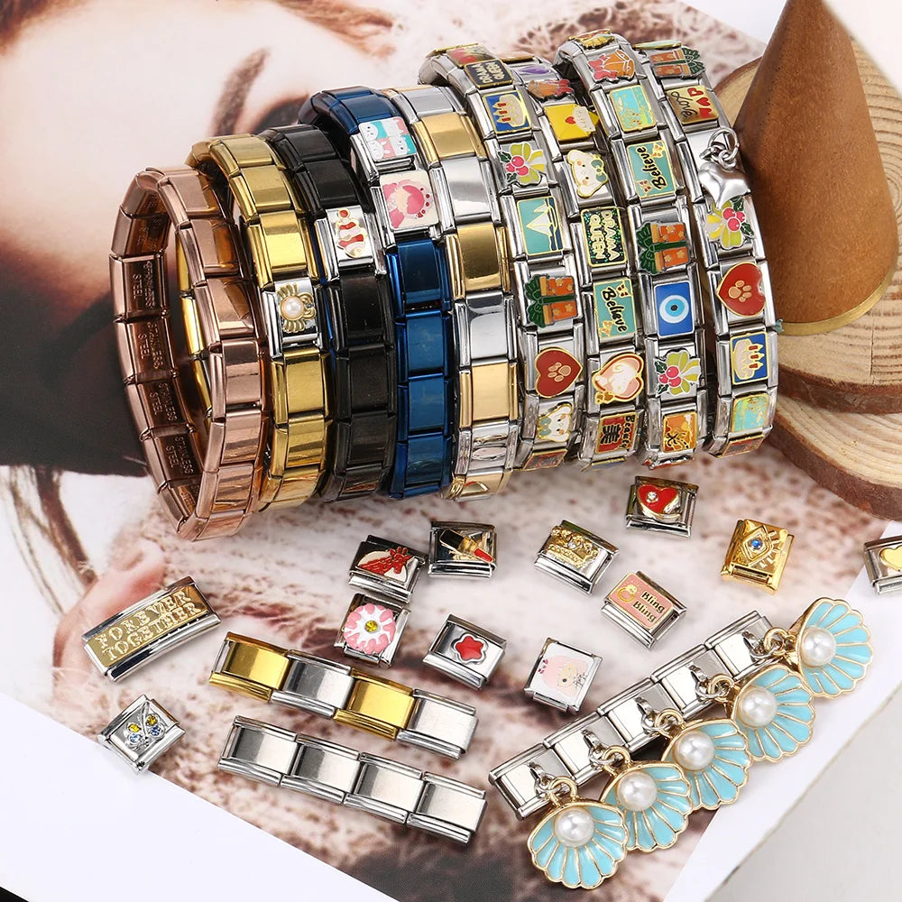 EleganzaLink: 9mm Stainless Steel Italian Charm Bracelet