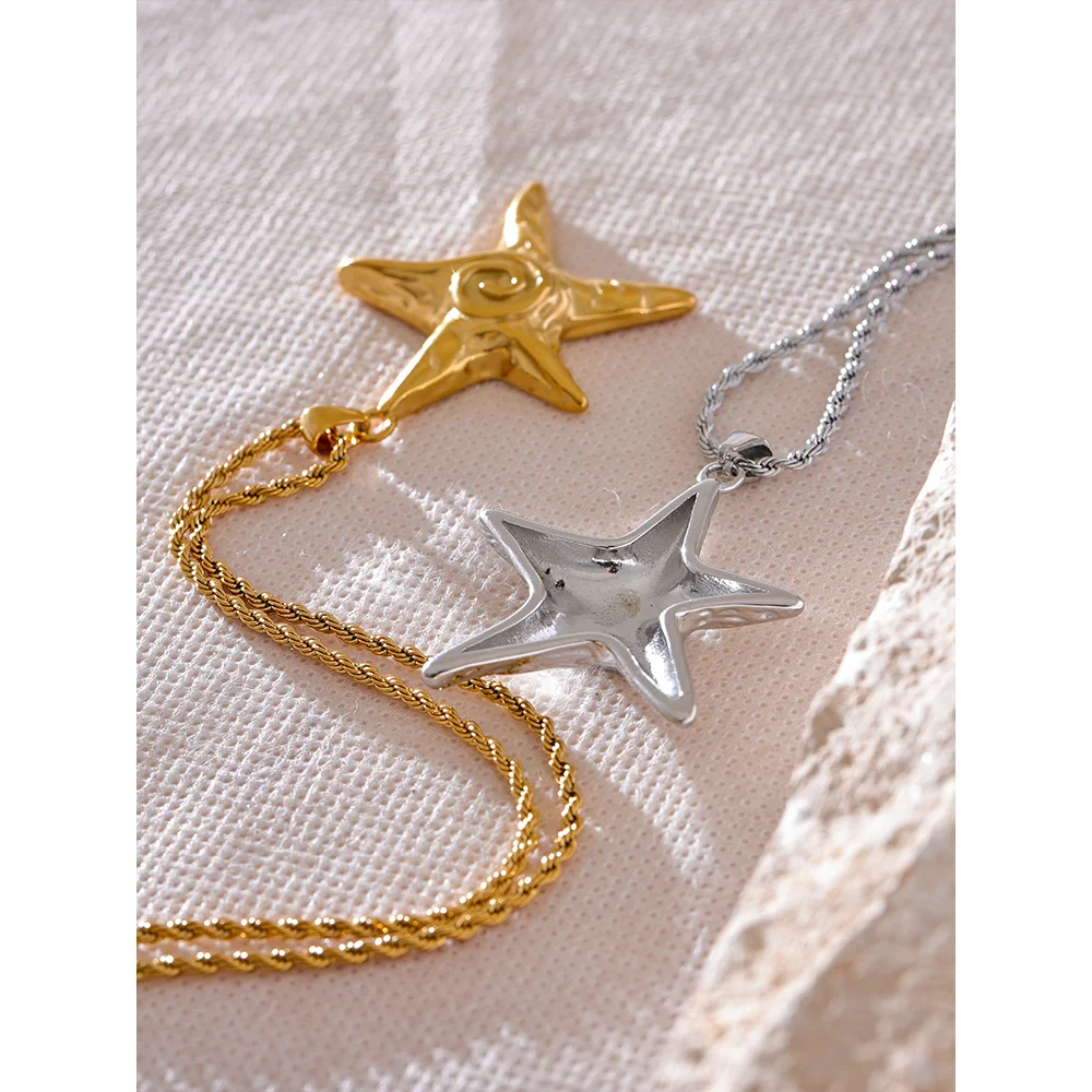 316L Stainless Steel Starfish Pendant Necklace - Gold Plated