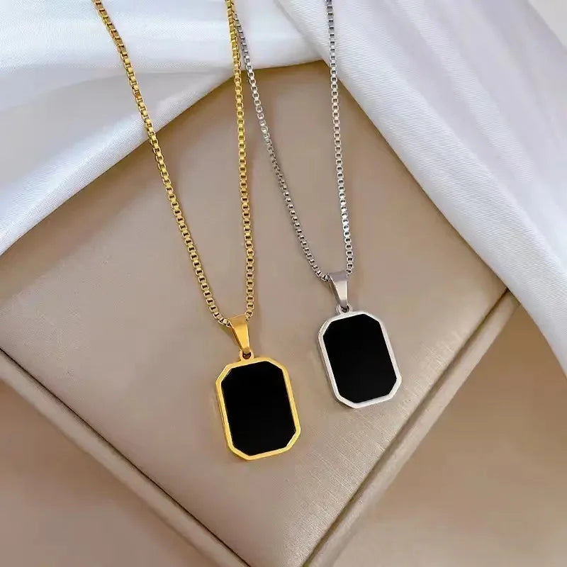 Fashion Square Necklace for Women - Black Geometric Pendant