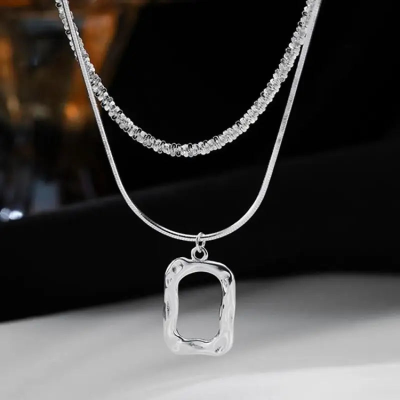 Sparkling Clavicle Chain Choker Necklace | Geometric Square Pendant for Women