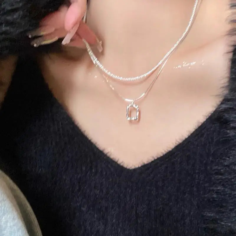 Sparkling Clavicle Chain Choker Necklace | Geometric Square Pendant for Women