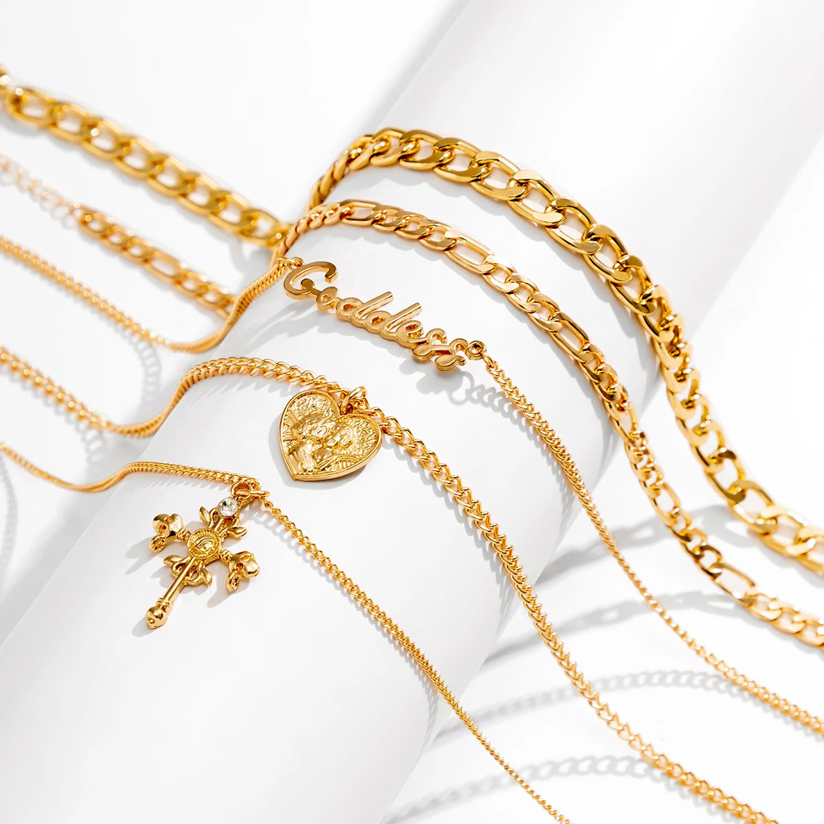 Retro Romance: 5-Piece Vintage Heart & Cross Choker Set