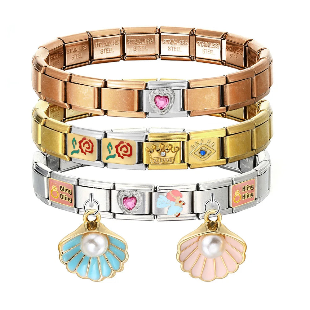 EleganzaLink: 9mm Stainless Steel Italian Charm Bracelet