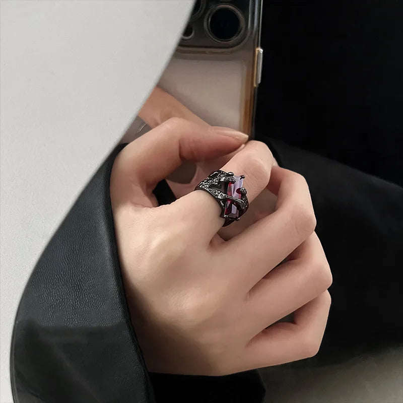Edge of Desire: 2023 Punk Thorn & Rhinestone Ring