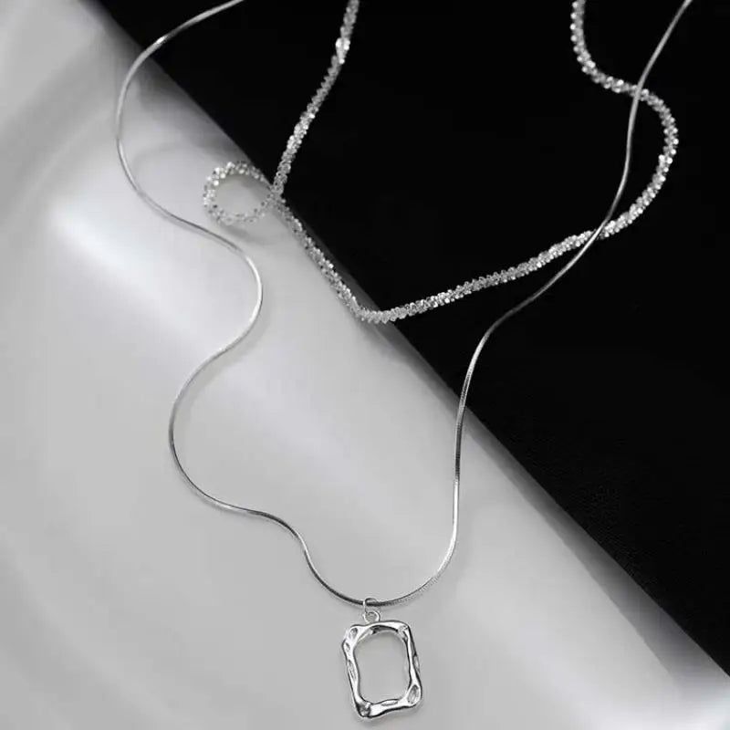 Sparkling Clavicle Chain Choker Necklace | Geometric Square Pendant for Women
