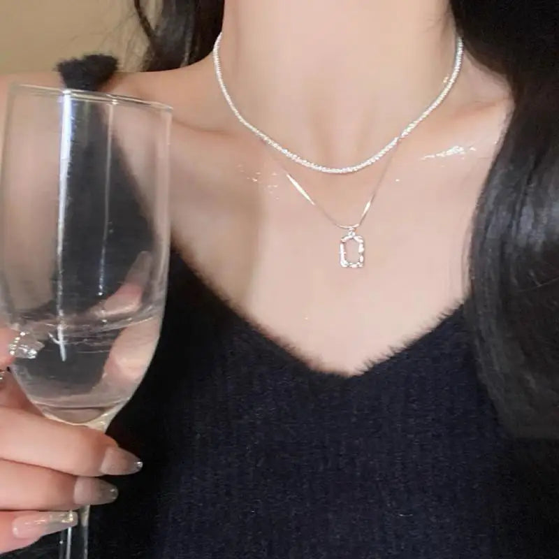 Sparkling Clavicle Chain Choker Necklace | Geometric Square Pendant for Women