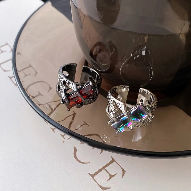 Edge of Desire: 2023 Punk Thorn & Rhinestone Ring