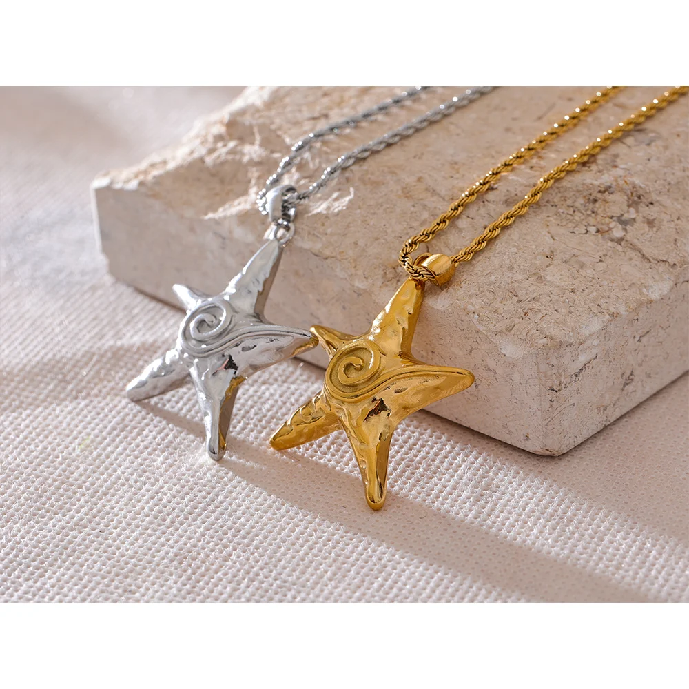 316L Stainless Steel Starfish Pendant Necklace - Gold Plated