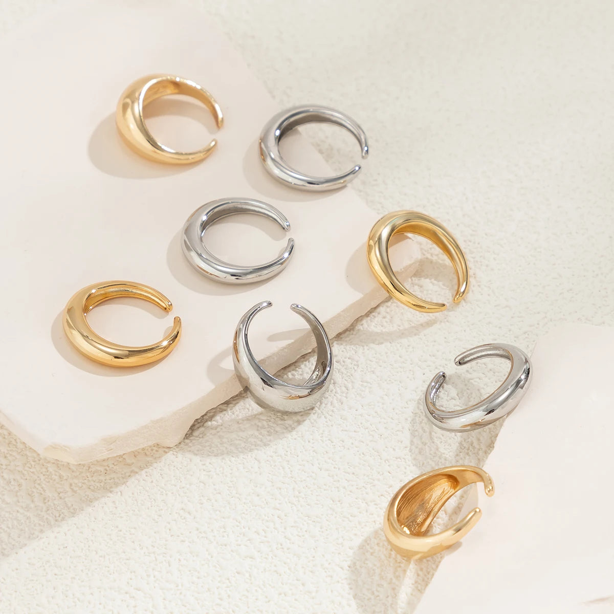 8 Pcs Chunky Open Rings Set - Gold & Silver for Women