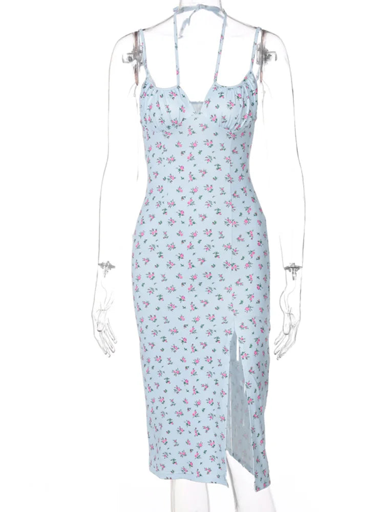 Hugcitar 2023 Satin Floral Ruched Maxi Dress