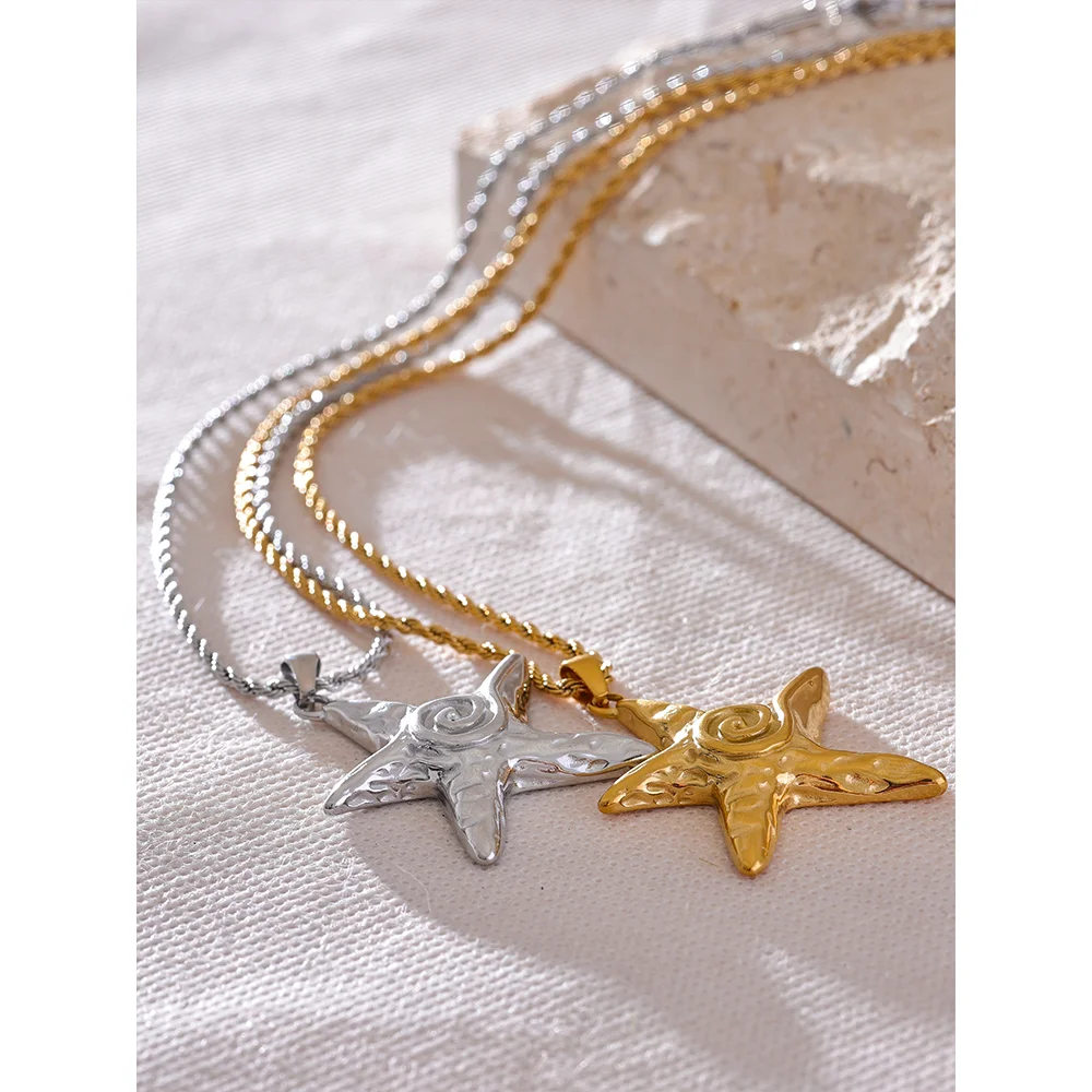 316L Stainless Steel Starfish Pendant Necklace - Gold Plated