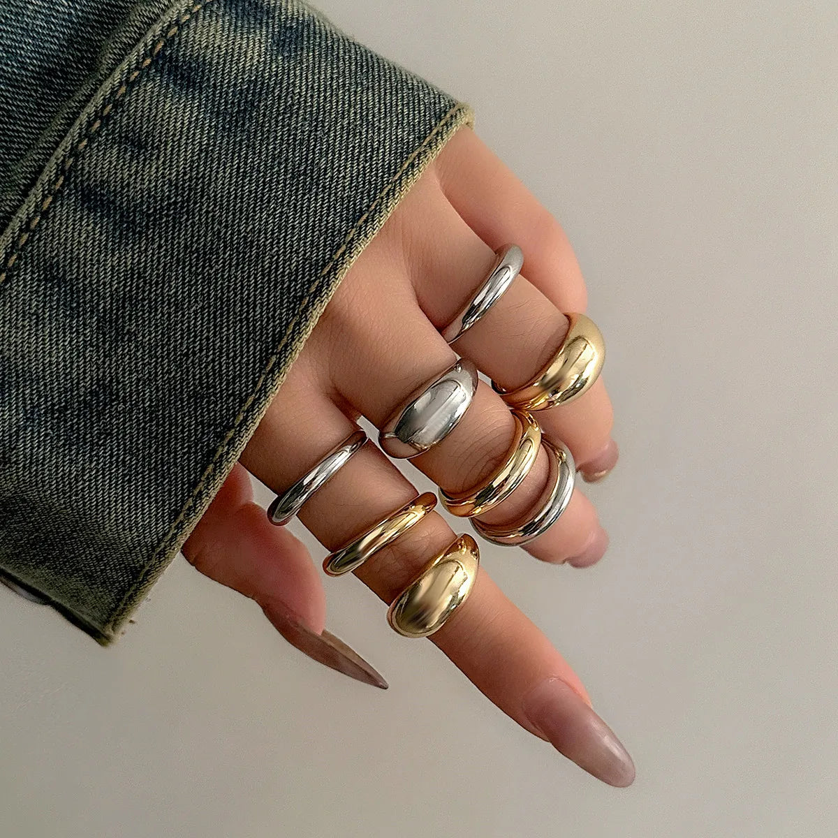 8 Pcs Chunky Open Rings Set - Gold & Silver for Women