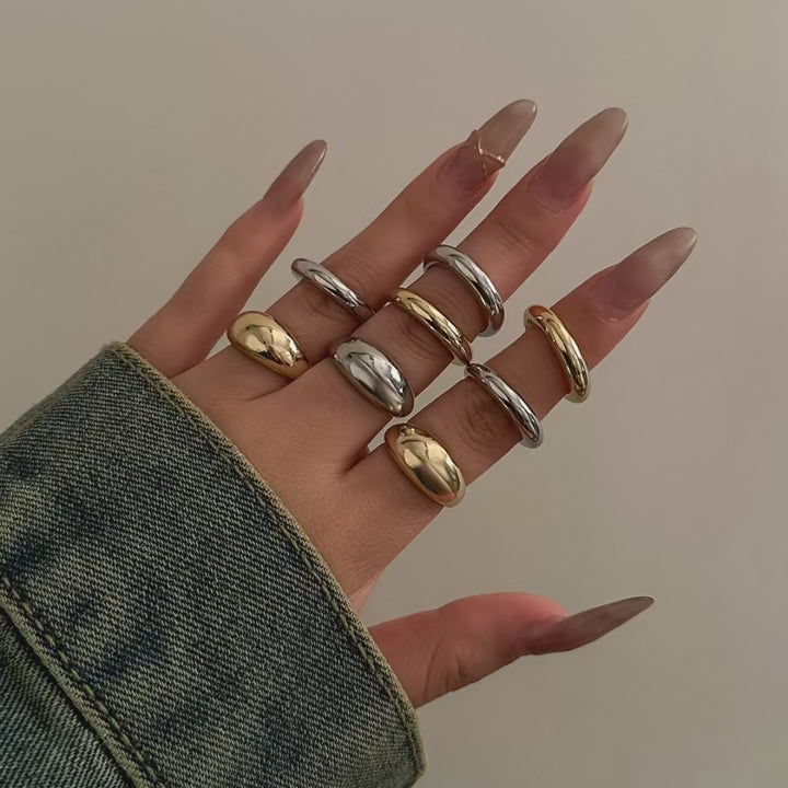 8 Pcs Chunky Open Rings Set - Gold & Silver for Women – fashionnilelux